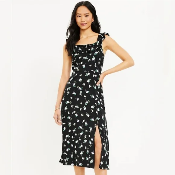 loft black ruffle dress Rozetta Frill Neck Mini Dress | Black | Womens